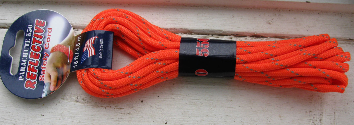 Paracord 550 - Reflective Orange 4mm, 4,8 m