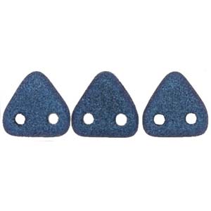 Triangle Bead - Two hole, Metallic Suede Blue 6mm, 10 gram