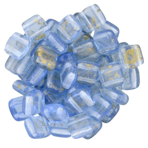 Tile Beads - Gold Marbled - LT Sapphire (GM30030) , 25- pack