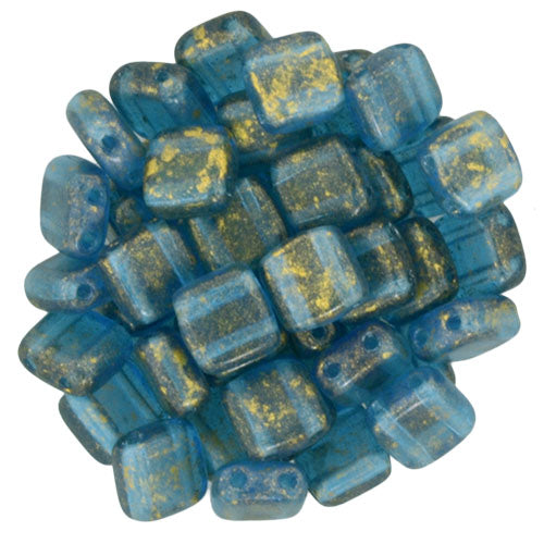 Tile Beads - Gold Marbled - Capri Blue (GM60080) , 25- pack