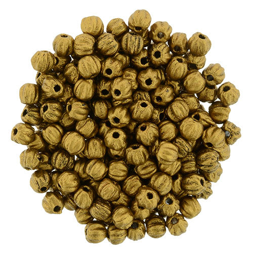 Tjeckiska Melon Round - Matte Metallic Antique Gold  3mm 50- pack