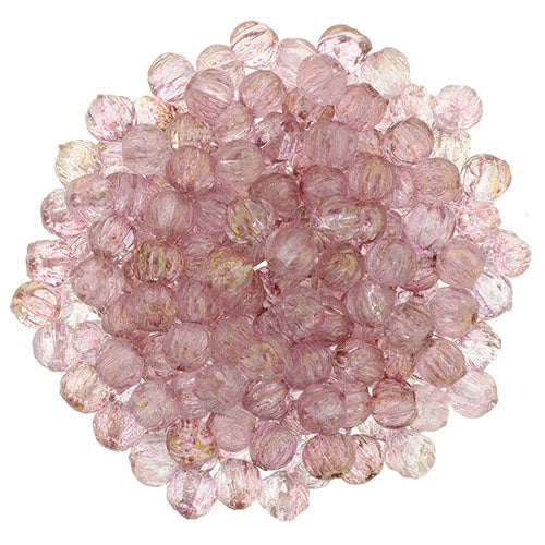 Tjeckiska Melon Round - Luster Transparent Topaz/Pink 3mm 50- pack