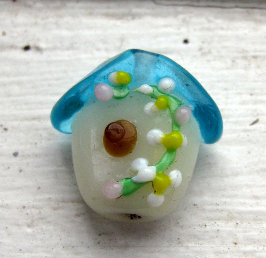 Lampworkpärla - Fågelholk Turkos 1st