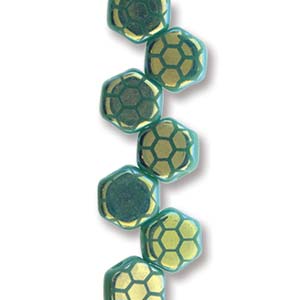 Honeycomb - Turquoise Green Laser Core AB 6mm, 1 sträng