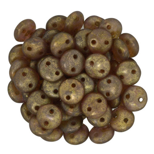 Two Hole Lentils - Milky Pink - Copper Picasso  6mm, 50- pack