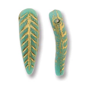 Bird Feather - Green Turquoise Gold 5x17mm 1 stäng