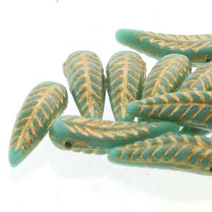 Bird Feather - Green Turquoise Gold 5x17mm 1 stäng