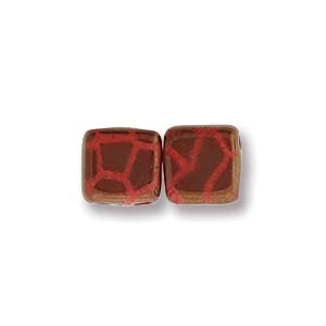 Tile Beads - Red Laser Bronze Cracked, 1 Sträng