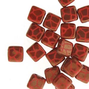 Tile Beads - Red Laser Bronze Cracked