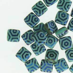 Tile Beads - Green Turquoise Laser Azuro Web, 1 Sträng