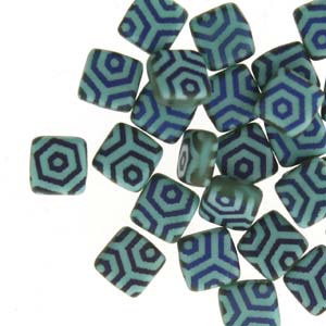 Tile Beads - Green Turquoise Laser Azuro Web Matte, 1 Sträng