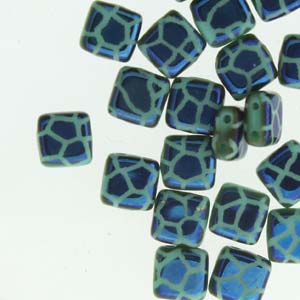 Tile Beads - Green Turquoise Laser Azuro Cracked, 1 Sträng