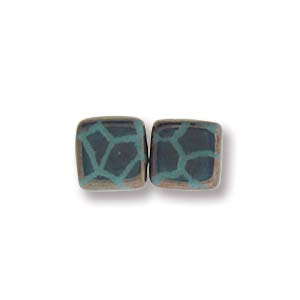 CzechMates Tile Beads - Green Turquoise Laser Bronze Cracked, 1 Sträng CzechMates