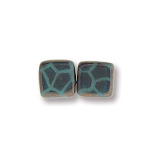 Tile Beads - Grön Turquoise Laser Bronze Cracked, 1 Sträng