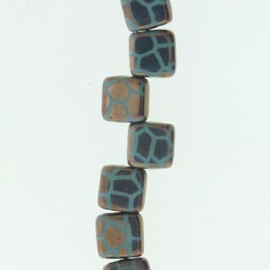CzechMates Tile Beads - Green Turquoise Laser Bronze Cracked, 1 Sträng CzechMates