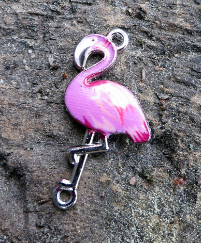 Connector Silverfärgad - Emaljerad Flamingo, Rosa 1 styck