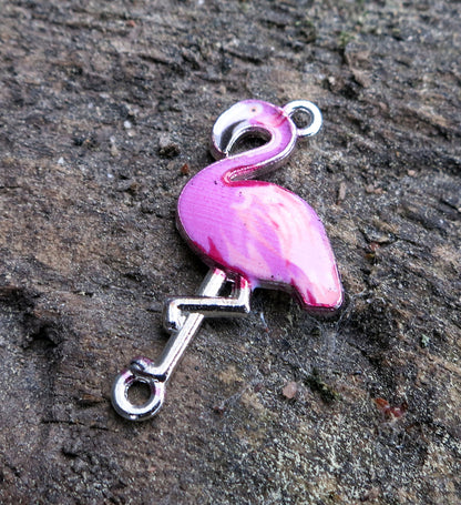 Connector Silverfärgad - Emaljerad Flamingo, Rosa 1 styck