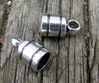 Ändfäste Silverfärgade - Rak med ränder 6mm, 2- pack