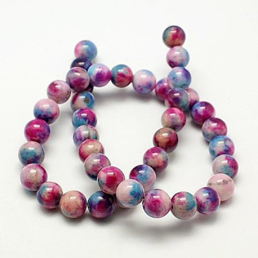 Jade rund - Multi blå / vit / Rosa  8mm, 1 sträng