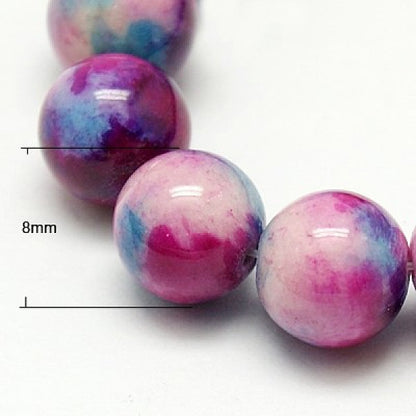 Jade rund - Multi blå / vit / Rosa  8mm, 1 sträng