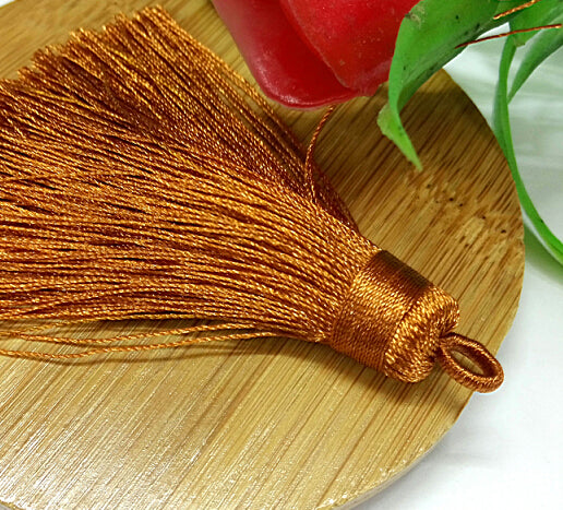 Hänge tassel polyester - Stor Orangebrun 70-75mm 1 styck