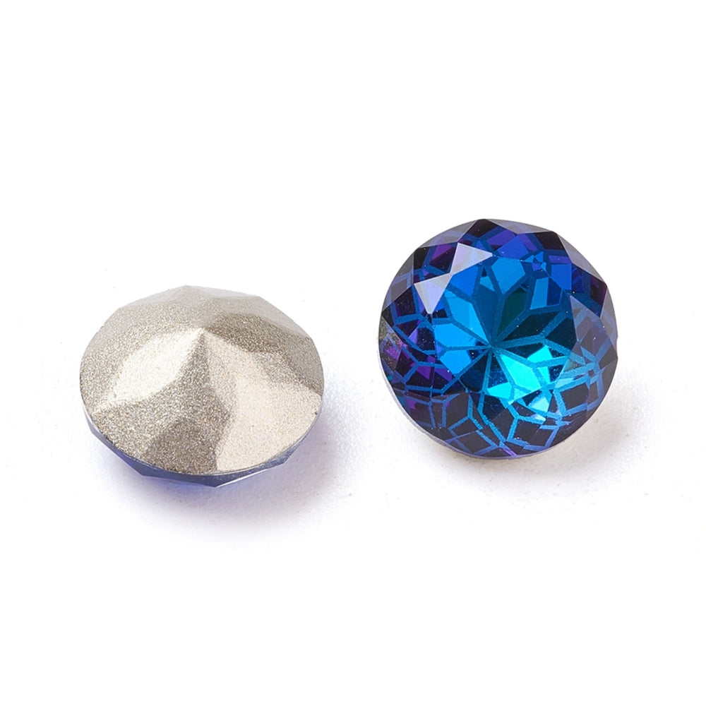 Kinesisk strass- Rund med blomma Bermuda Blue 10mm 1styck