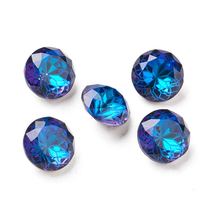 Kinesisk strass - Rund med blommönster Bermuda Blue 10mm