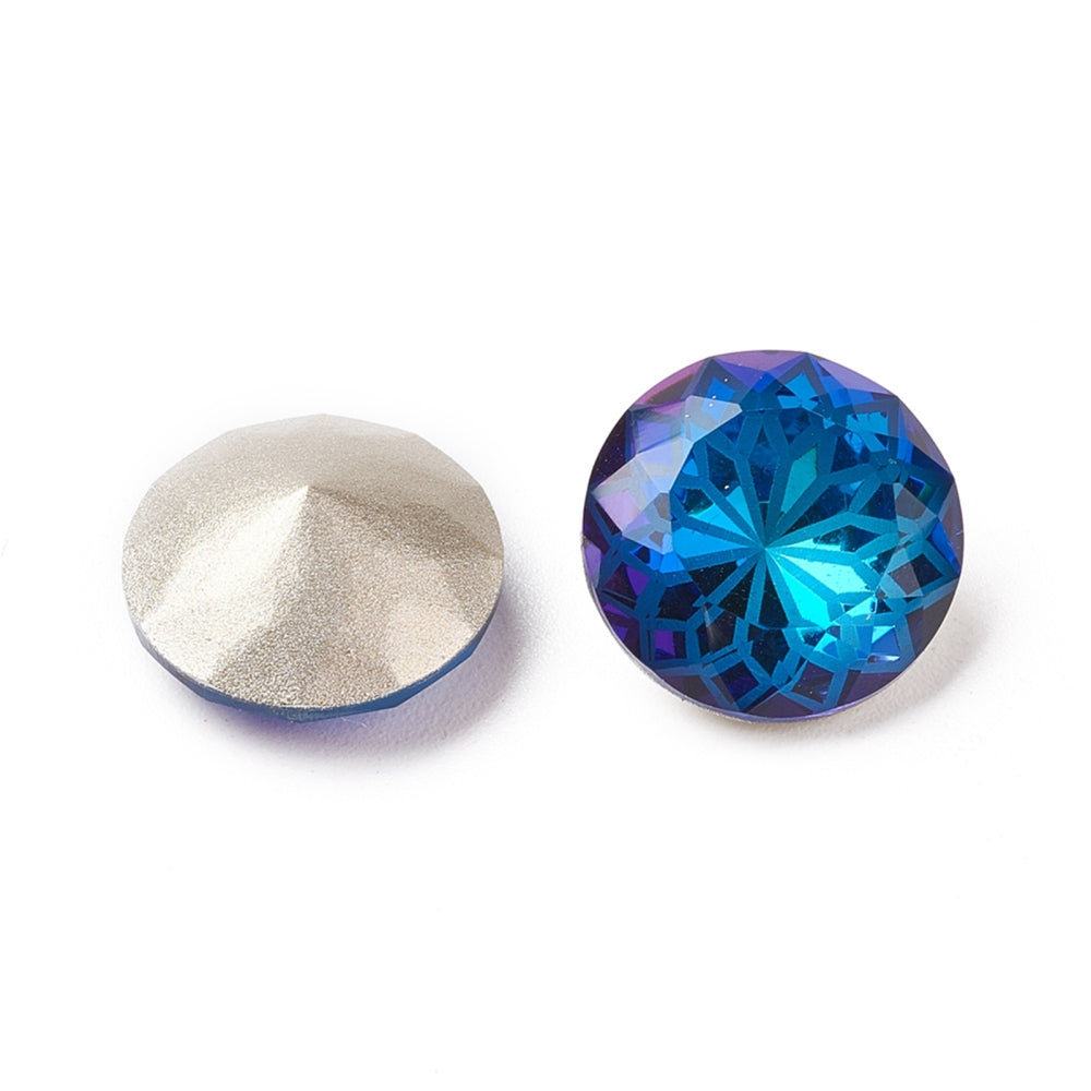 Kinesisk strass- Rund med blomma Bermuda Blue 14mm 1styck