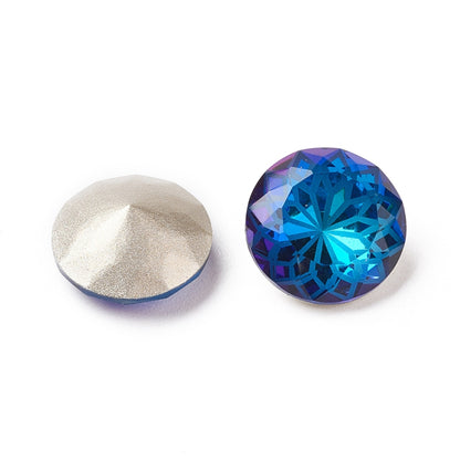 Kinesisk strass- Rund med blomma Bermuda Blue 14mm 1styck