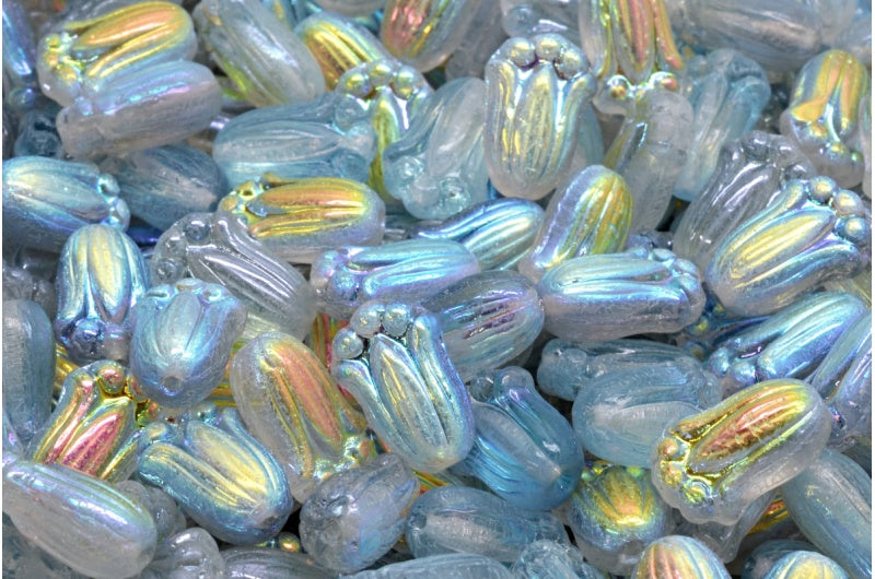 Tulip Bud Beads - Crystal Blue Rainbow 12x8mm, 20-pack