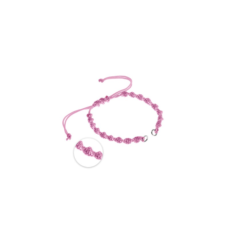 Makramé armband - Rosa skruvad med silverringar 1 styck