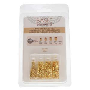 Basic Elements  - Crimp tube assortment, Gold plated, 600- pack