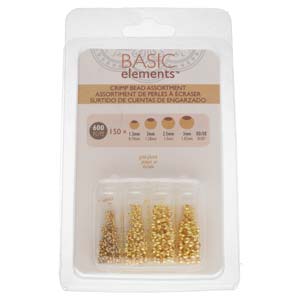 Basic Elements  - Crimp bead assortment, Gold plated, 600- pack