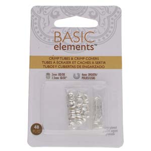 Basic Elements  - Crimp tube and crimp cover, 4mm smooth, Silver plated, 48- pack