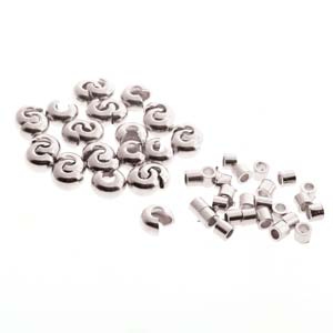 Basic Elements  - Crimp tube and crimp cover, 3mm smooth, Silver plated, 48- pack