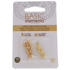 Basic Elements  - Crimp tube and crimp cover, 3mm smooth, Gold  plated, 48- pack