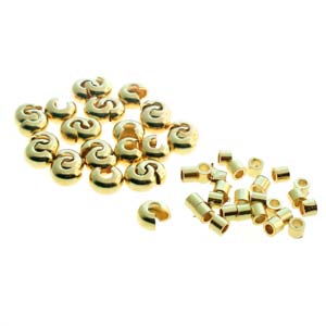 Basic Elements  - Crimp tube and crimp cover, 3mm smooth, Gold  plated, 48- pack