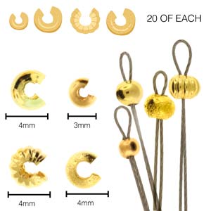 Basic Elements  - Crimp cover, assortment, Gold plated, 80- pack