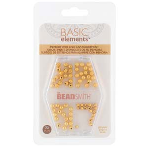 Basic Elements  - Memory wire end cap, assortment, Gold plated, 72- pack