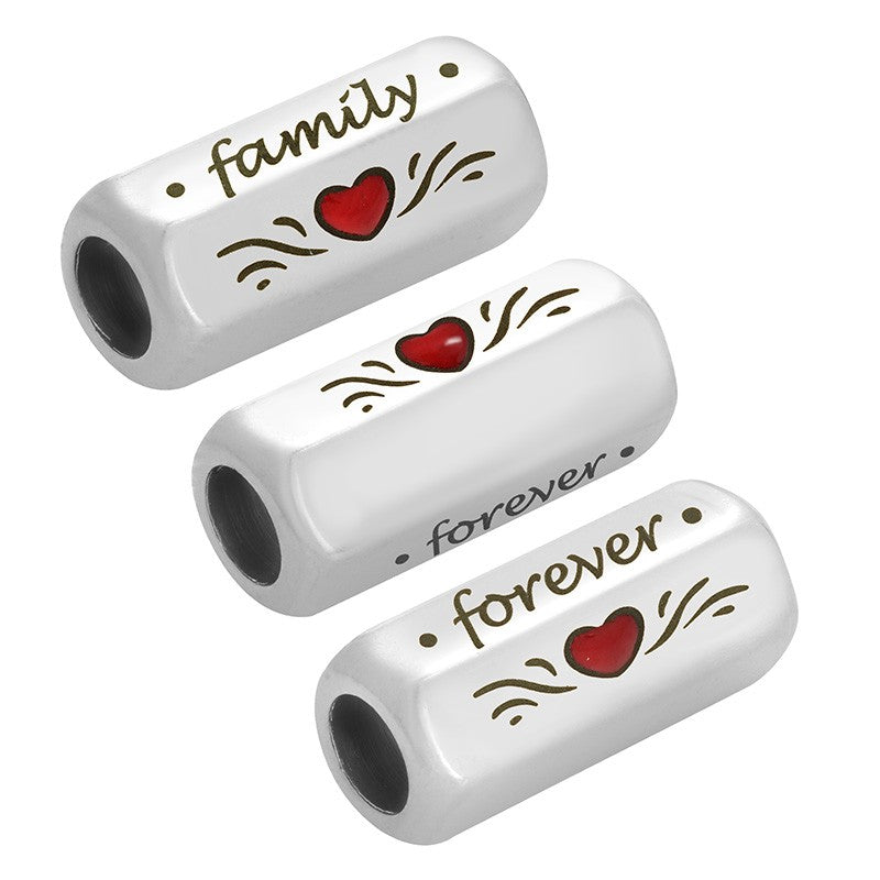 Mellandel Silverfärgad - Tub med text "family forever"  8x19mm, 1 styck