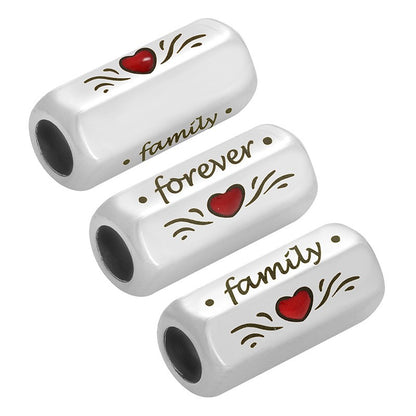 Mellandel Silverfärgad - Tub med text "family forever"  8x19mm, 1 styck