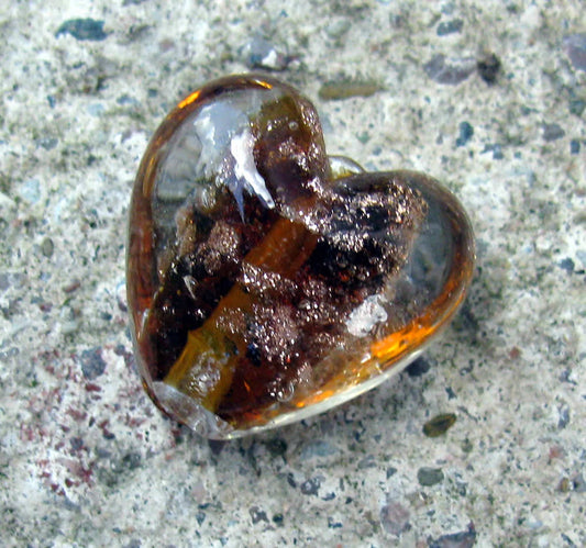 Lampwork hjärta - Brun med kopparglitter, 20mm, 1 styck