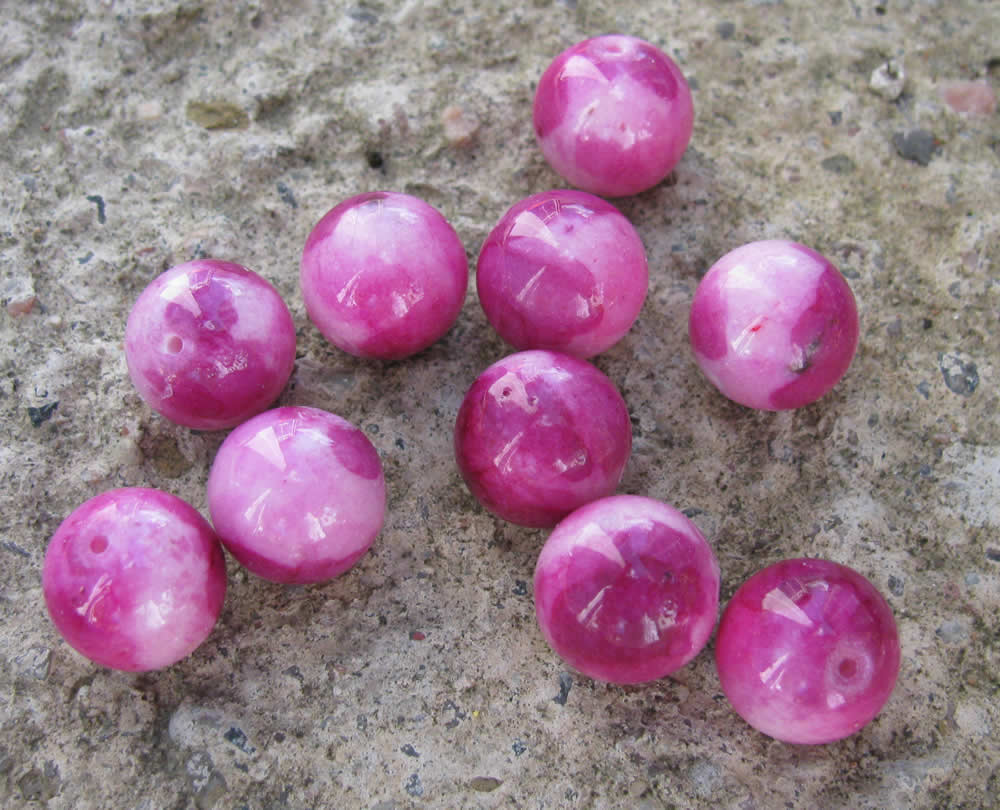 Jade flerfärgade runda - Rosa/vit, 12mm, 10- pack