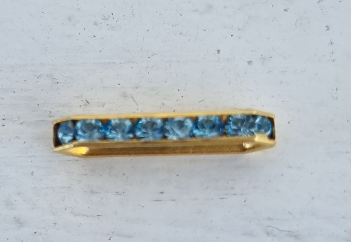 Swarovski strass-slider - Aquamarine / Gold 17x4mm, 1 styck