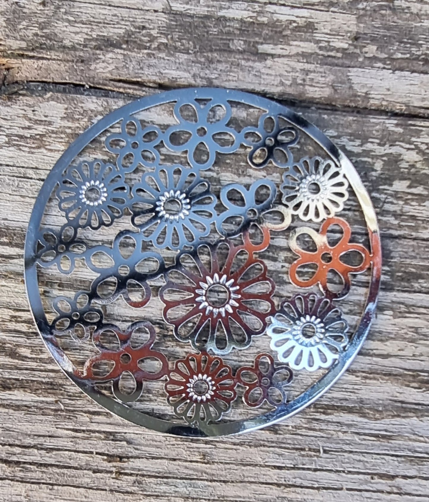 Connector / Hänge Silverfärgad - Mandala med blommor 47mm