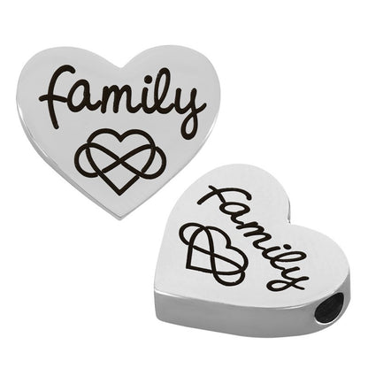 Mellandel Silverfärgad - Hjärta med text "family"  13x15mm, 1 styck