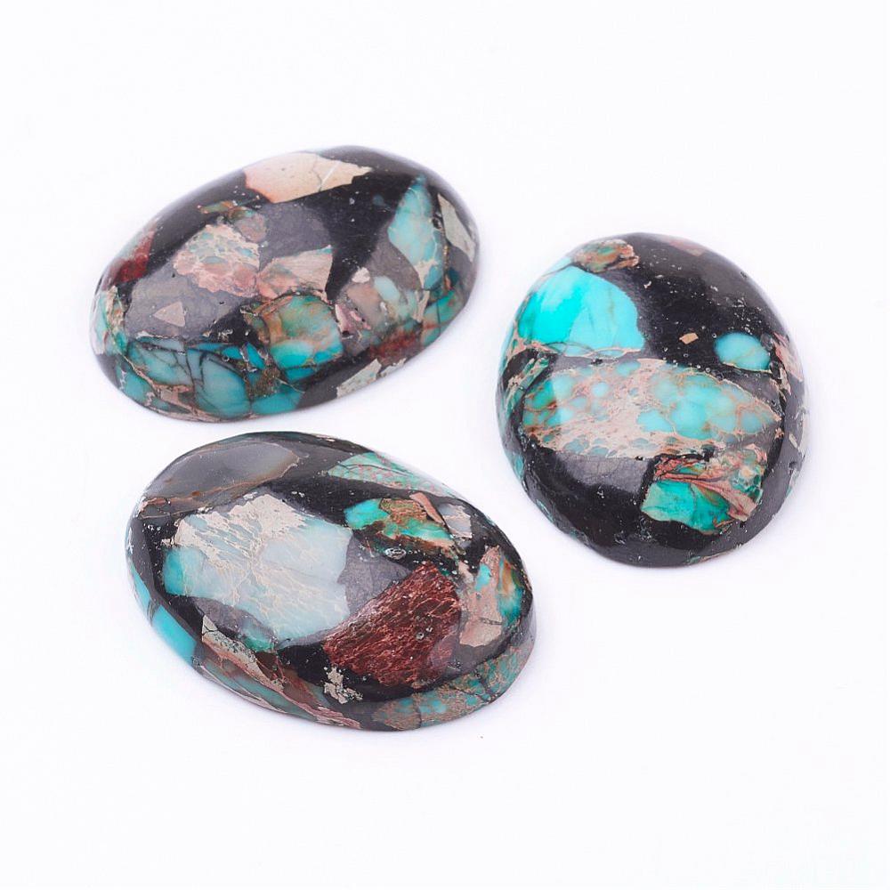 Cabochon Imiterad Regalite / Jasper - Svart med blått och brunt Oval 30x22mm 1 styck