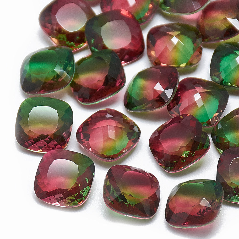 Kinesisk strass - Cushion Square Emerald/Red 12mm 1styck