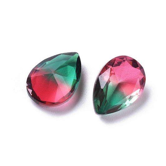 Kinesisk strass - Teardrop Emerald/Red 14x10mm 1styck