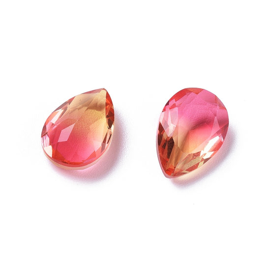 Kinesisk strass - Teardrop Hot Pink/Yellow 14x10mm 1styck